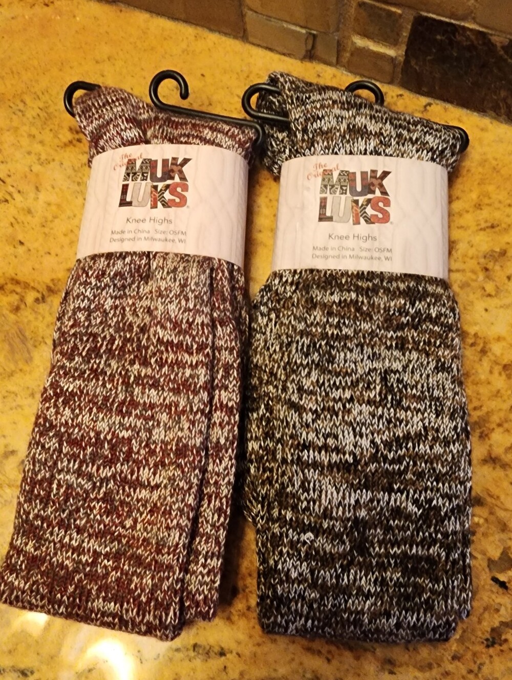 Muk Luks Knee High Socks - Maroon and Black Mix